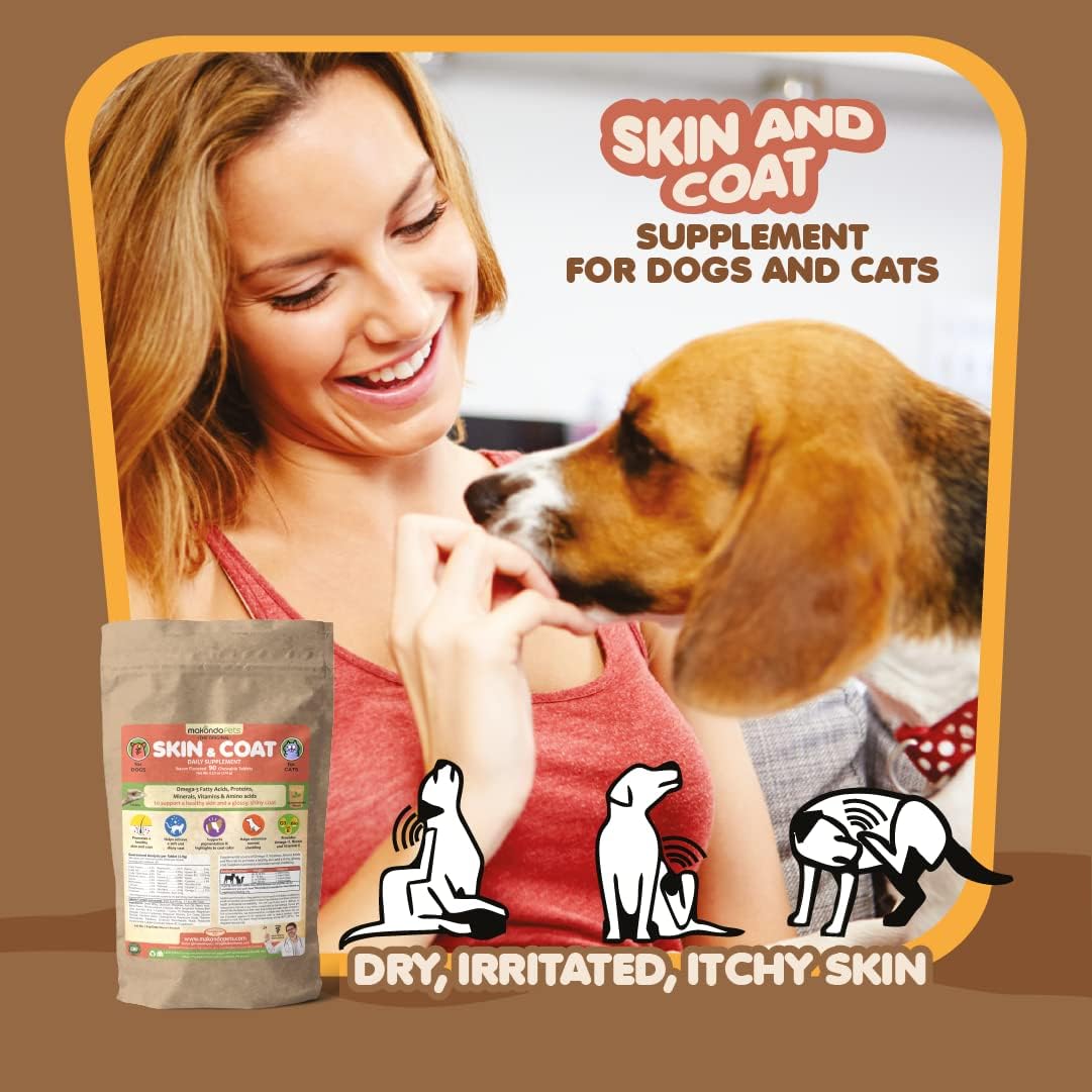 Skin and Coat Supplement with Fish Oil and Omega 3 for Dogs and Cats - Dog Itch Relief Pet Supplement for Shedding, Dry Itchy Skin and Allergies - Dog Allergy Treatment Vitamins (90 Tabs) - görsel 6