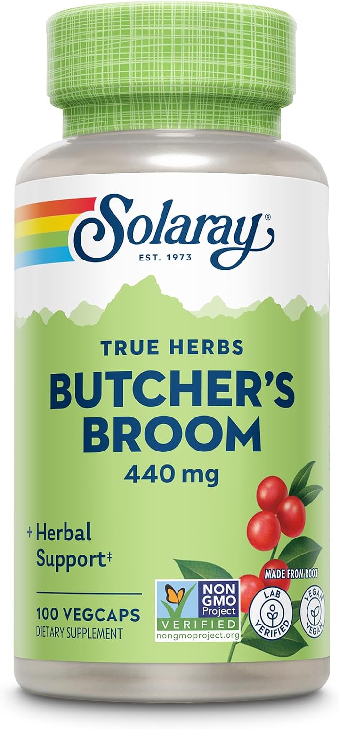 SOLARAY True Herbs Butcher's Broom 440mg - Non-GMO, Vegan, Gluten Free, 100 VegCaps - görsel 1