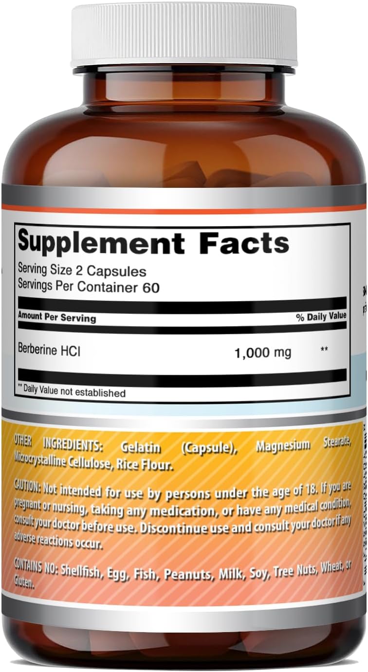 Amazing Formulae Berberine 1000mg per Serving, 120 Capsules - Non-GMO, Gluten-free Supplement - görsel 5