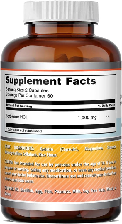 Amazing Formulae Berberine 1000mg per Serving, 120 Capsules - Non-GMO, Gluten-free Supplement