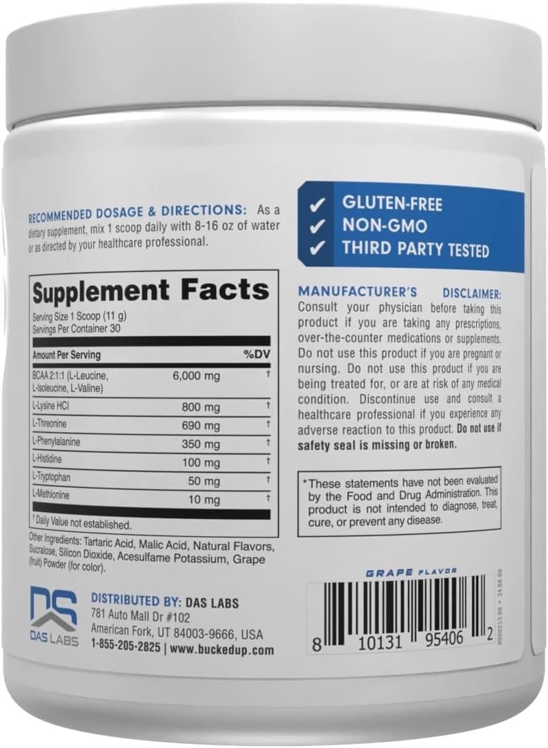 Bucked Up Essential Amino Acids - EAA Powder - Grape Flavour - 30 Servings (330 g) - görsel 4