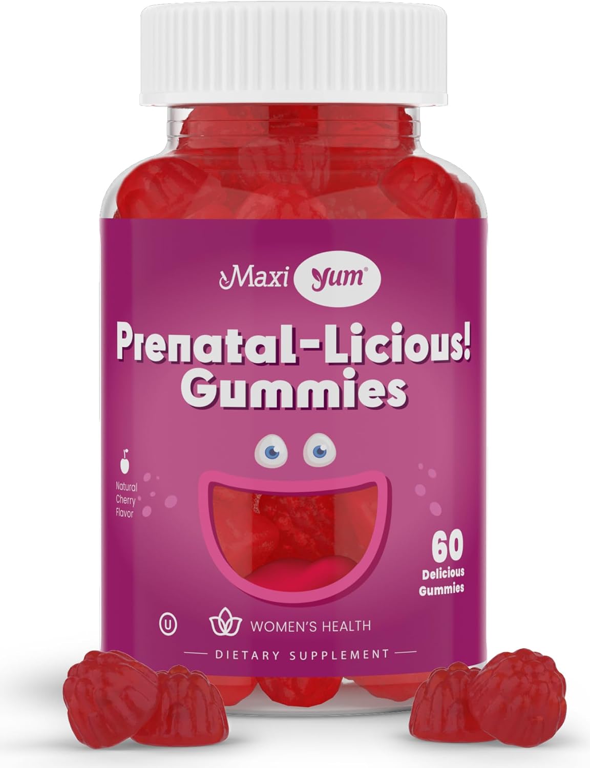 Maxi Health Women's Organic Prenatal Gummies – Kosher Cherry Flavoured with Folic Acid and Iron, 60 Count - görsel 1