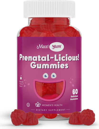 Maxi Health Women's Organic Prenatal Gummies – Kosher Cherry Flavoured with Folic Acid and Iron, 60 Count
