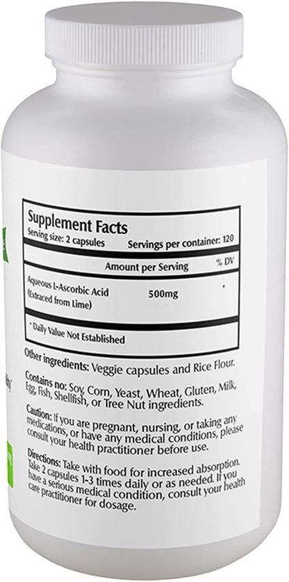 One Planet Nutrition Nano Vitamin C 250 mg Veggie Capsules (240 Servings), Ascorbic Acid from Lime Extract, Nano for Enhanced Absorption, Supports Collagen Production & Immune Function, Non-GMO, Vegan