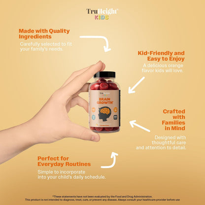 TruHeight Kids Brain Growth Gummies - Orange - Omega-3 DHA Multivitamin for Ages 2+