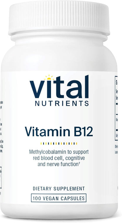 Vital Nutrients Vitamin B12 1000mcg - Vegan - Methylcobalamin for Metabolism, Cognitive & Nervous System Health - High-Potency B12 Supplement - Gluten, Dairy, Soy Free - 100 Capsules