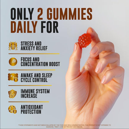 Ashwagandha Gummies for Women and Men - Sugar Free Natural Root Extract 1500mg with 5-HTP & L-Tyrosine, 60 Gummies