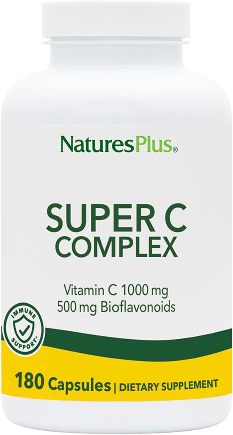NaturesPlus Super C Complex – 180 Capsules (Pack of 2) – 1000 mg Vitamin C with Bioflavonoids – Vegan, Gluten-free - görsel 1
