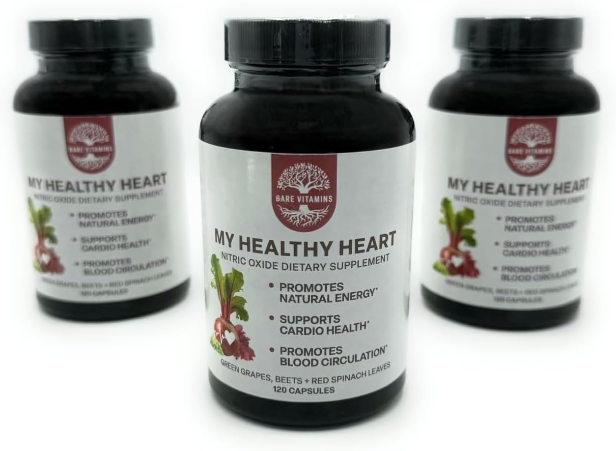 BARE VITAMINS My Healthy Heart – Nitric Oxide Supplement for Cardiovascular Support (120 Capsules) - görsel 1