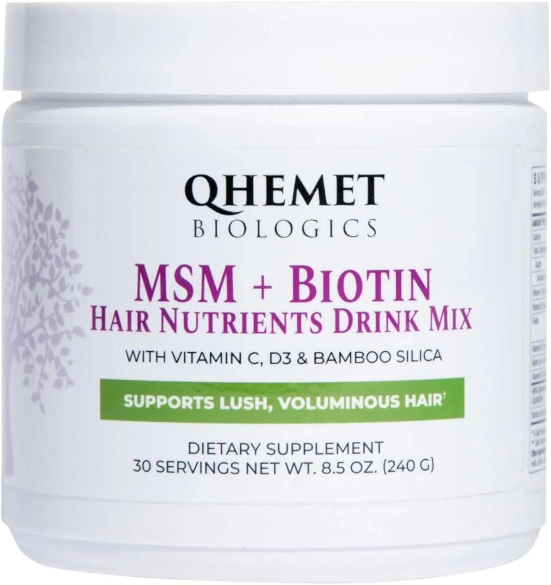 Qhemet Biologics MSM + Biotin Hair Nutrient Drink Mix - Wildberry Powder for Lush Volume (241 g) - görsel 1