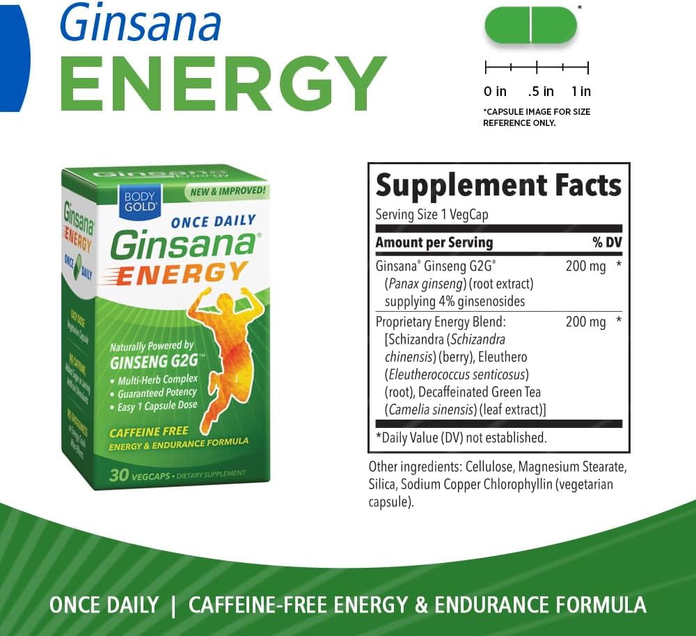 Body Gold Ginsana Energy – Panax Ginseng Extract with Energising Herbal Blend, 90 Capsules (Pack of 3) - görsel 2