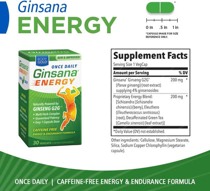 Body Gold Ginsana Energy – Panax Ginseng Extract with Energising Herbal Blend, 90 Capsules (Pack of 3)
