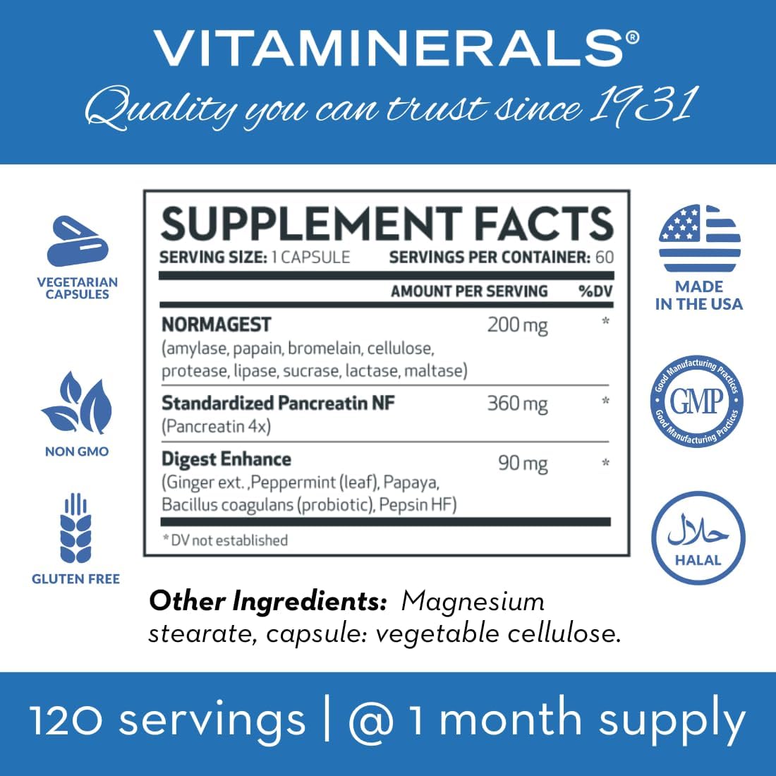 Vitaminerals 61 Normagest - Digestion Support Formula for Protein, Fats & Carbs, Veggie Caps (60 Capsules) - görsel 4