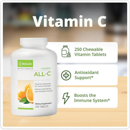 NeoLife All-C Vitamin C Chewable Tablets – Orange Flavour with Bioflavonoid Complex – 250 Tablets