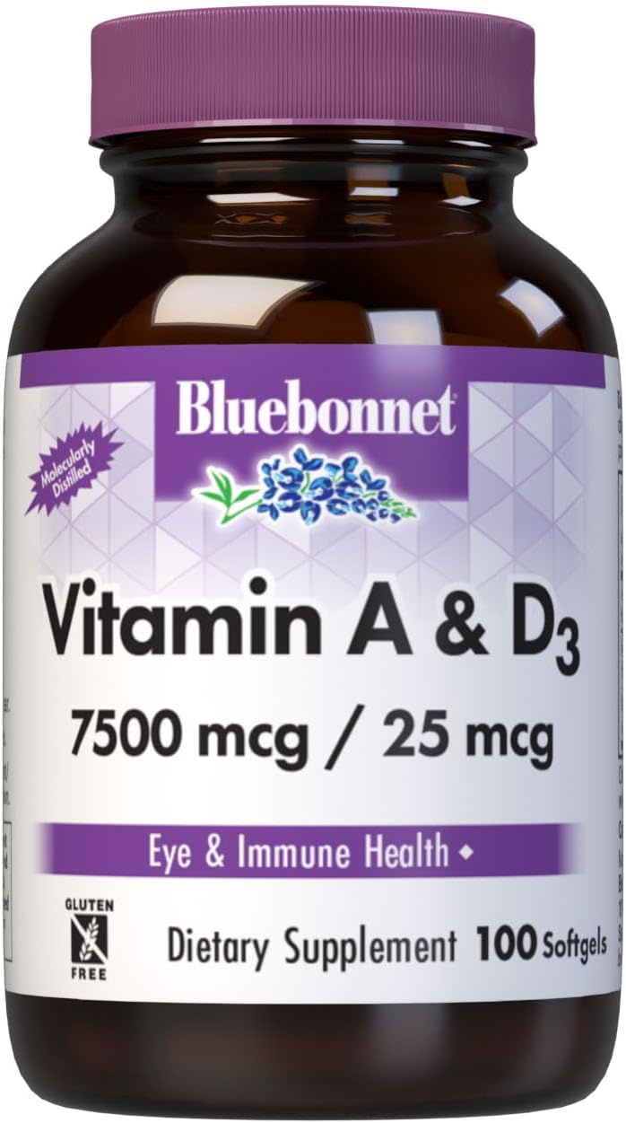 Bluebonnet Nutrition Vitamin A & D3 25,000 IU/1,000 IU – 100 Softgels - görsel 1