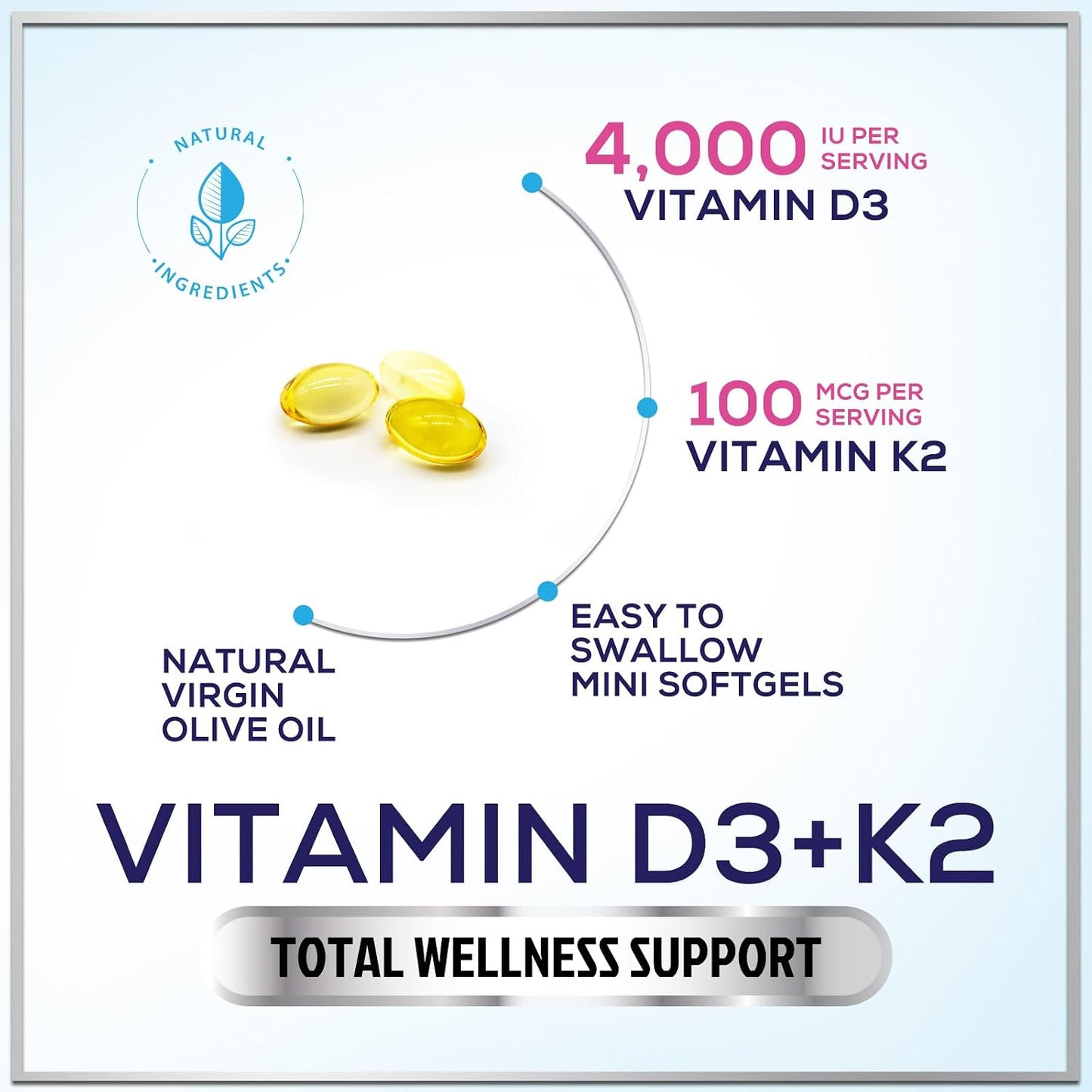 Vitamin D3 with K2 (MK-7) - 4000 IU D3 + 100 mcg K2 per Serving - 120 Soft gel capsules - görsel 3