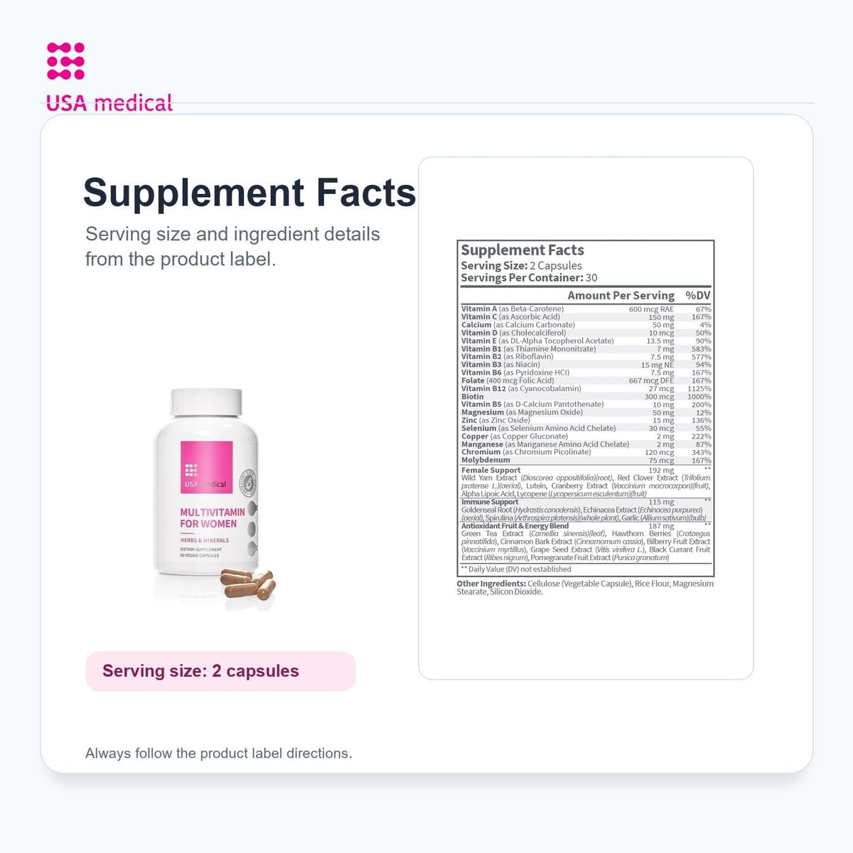 USA Medical Women's Daily Formula Multivitamin – 60 Capsules - görsel 3