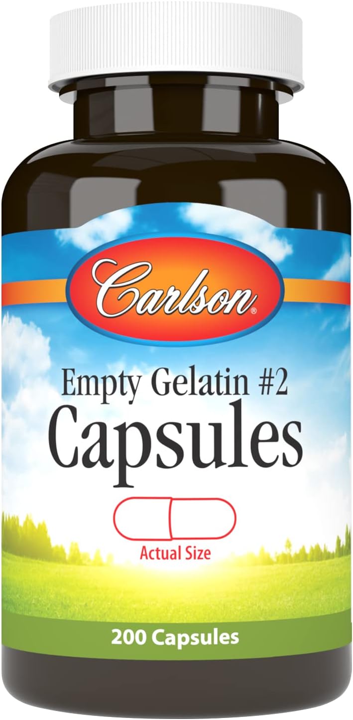 Carlson Empty Gelatine #2 Capsules, Size 2, 200 Capsules - görsel 1