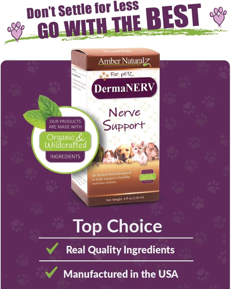 Amber NaturalZ DermaNERV Herbal Supplement for Pets - Nerve Support for Dogs, Cats, Birds, Rabbits, Guinea Pigs (118 ml) - görsel 5