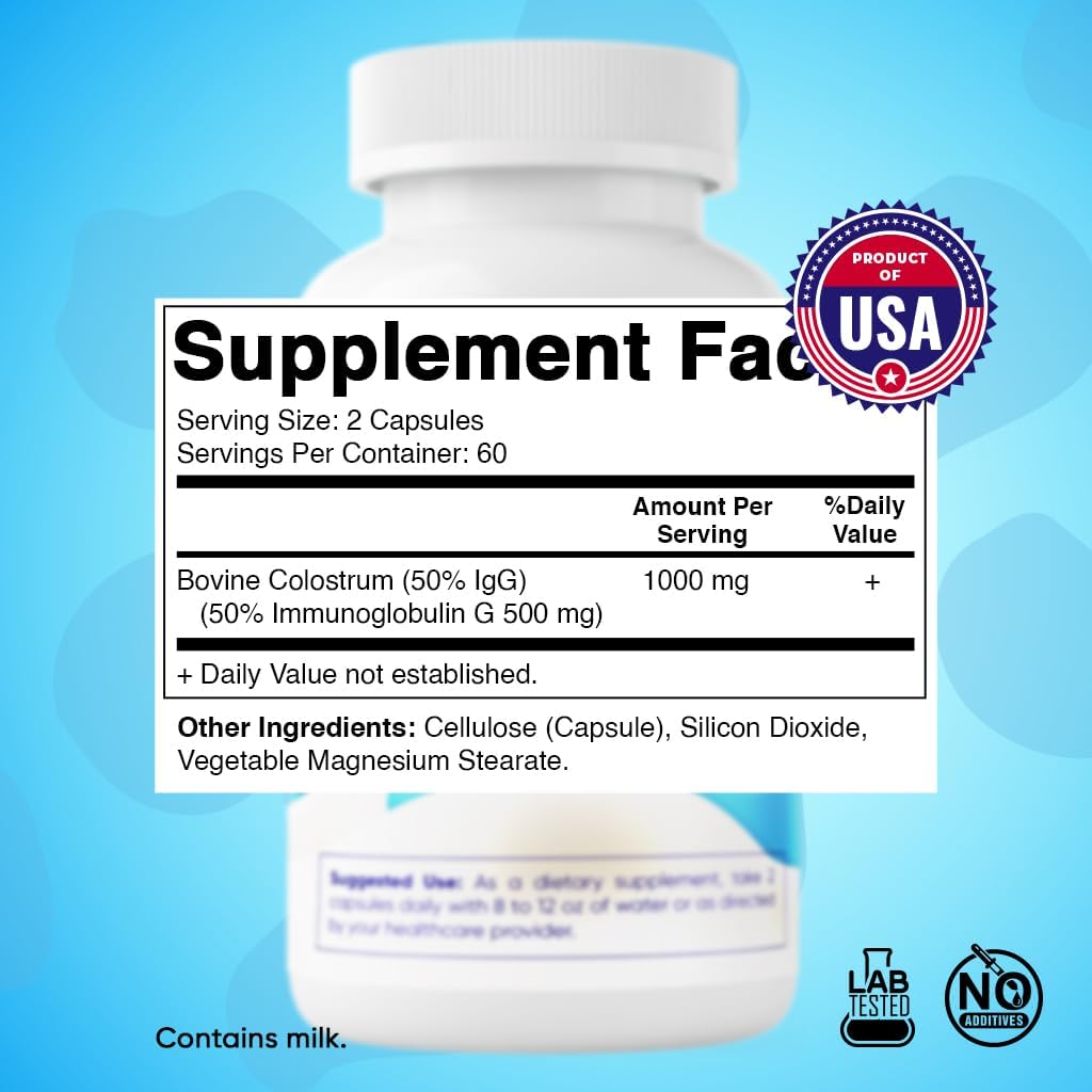 Vitamatic Bovine Colostrum Supplement – 1000 mg per Serving, 50% IgG, 120 Capsules - görsel 2