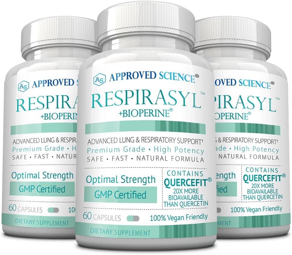 Approved Science Respirasyl – Lung and Respiratory Support with Quercefit, Vitamins A, C, D, BioPerine – 3 Month Supply - görsel 1