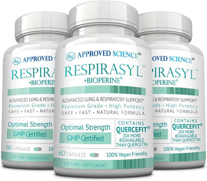 Approved Science Respirasyl – Lung and Respiratory Support with Quercefit, Vitamins A, C, D, BioPerine – 3 Month Supply