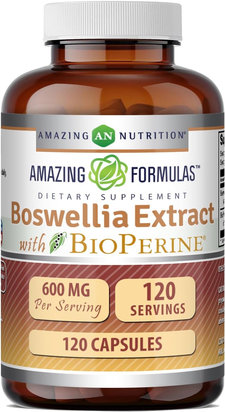 Amazing Formulae Boswellia Extract with BioPerine Food Supplement – 600 mg per Serving, 120 Capsules – Image 1