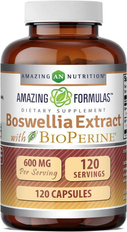 Amazing Formulae Boswellia Extract with BioPerine Food Supplement – 600 mg per Serving, 120 Capsules – Image 1