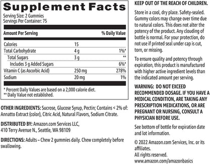 Amazon Basics Vitamin C Gummies, Sour Orange Flavour, 250 mg, 150 Count