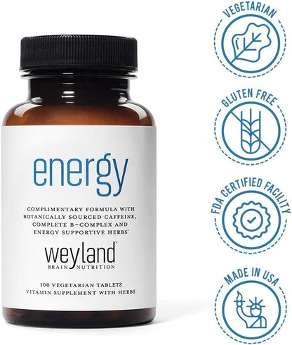 Weyland Brain Nutrition Energy | B-Complex with Botanically Sourced Caffeine & Herbs