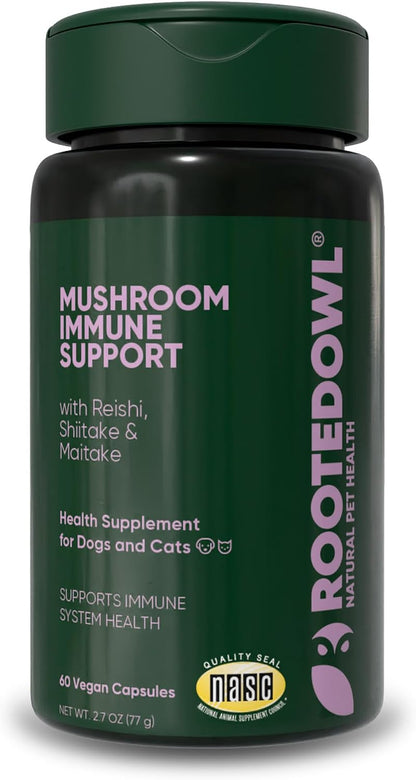 Rooted Owl® Mushroom Supplement for Dogs & Cats - Immune Support - 60 Capsules
