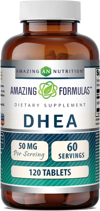 Amazing Formulae DHEA 50 mg Tablets Non-GM Gluten-Free Made in USA 120 Count