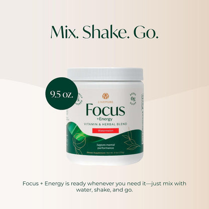 PURE Focus + Energy Drink Mix, Watermelon Flavour