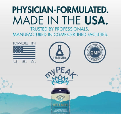 myPEAK Wellness Vegan Multivitamin - Award-Winning All-in-One with ElevATP, Astaxanthin, Resveratrol, and Alpha GPC for Men and Women, 90 Capsules