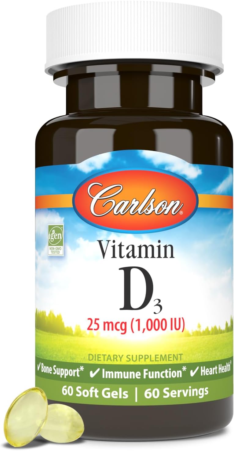 Carlson Vitamin D3, 1000 IU (25 mcg), Bone Health, Muscle Health, Cholecalciferol, Vitamin D Supplements, Vitamin D3 Soft Gels, 60 Softgels - görsel 1
