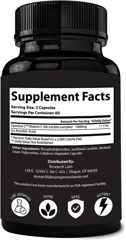 Research Labs LipoQuil-C Liposomal Vitamin C – 240 Capsules, 1000mg per Capsule