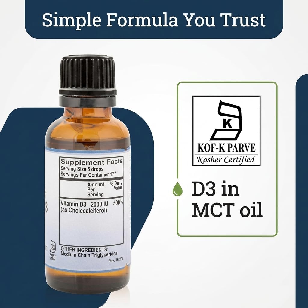Pure Mountain Botanicals Liquid Vitamin D Drops - 2000 IU D3 in MCT Oil - Non-GMO, Kosher, 177 Servings - görsel 6