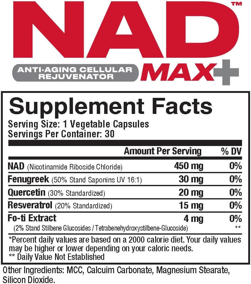 Metabolic Nutrition NAD MAX Plus+ - 450mg NAD+ with Fenugreek, Quercetin, Resveratrol & Fo-ti - 30 Vegetable Capsules - görsel 2