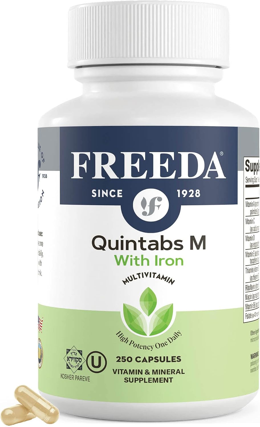 FREEDA Multivitamin – Quintabs-M with Iron – Kosher Multi Vitamins for Women & Iron-Deficient Men – 250 Capsules - görsel 7