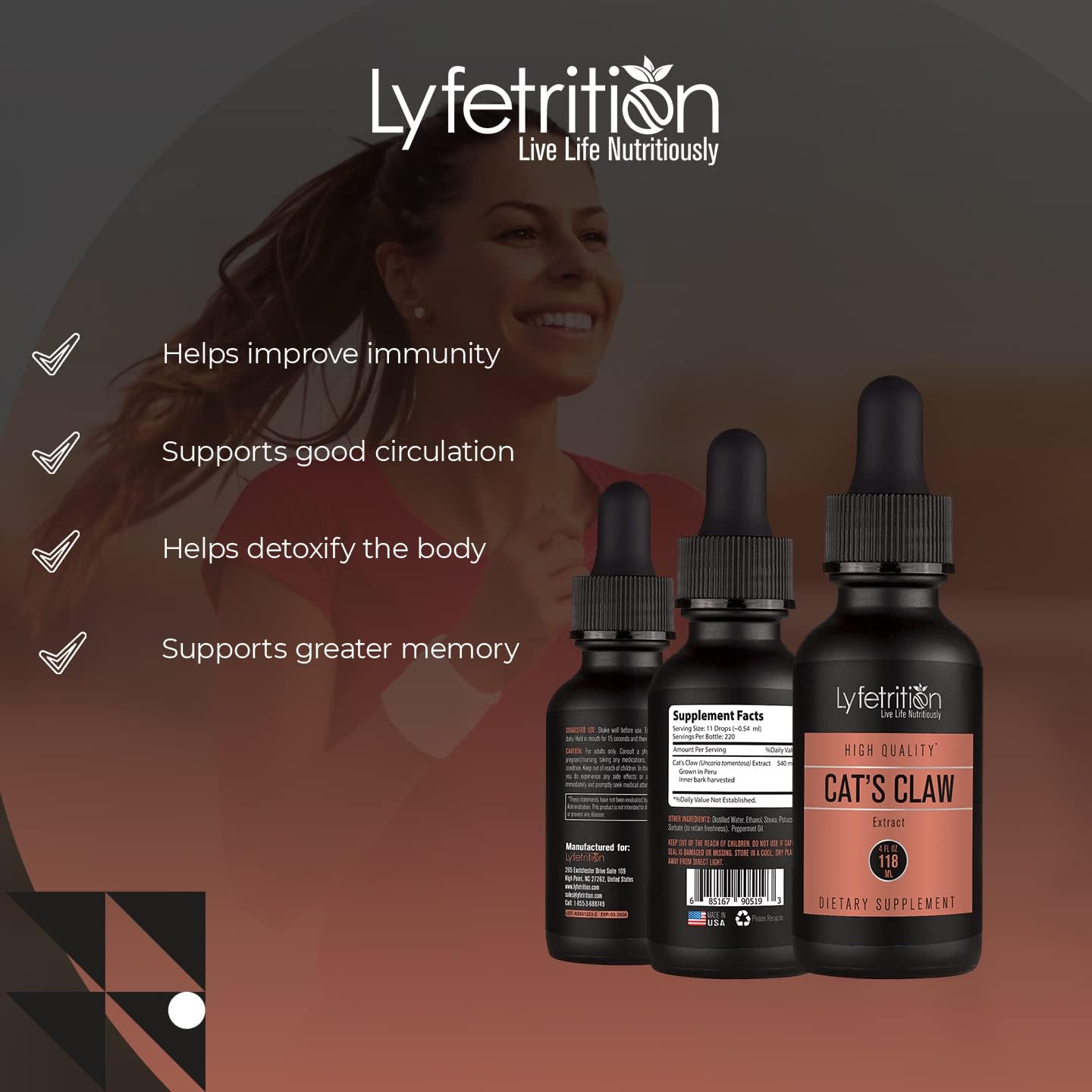 Cat’s Claw 540mg Liquid Extract, 118ml (220 Servings) by Lyfetrition - görsel 5