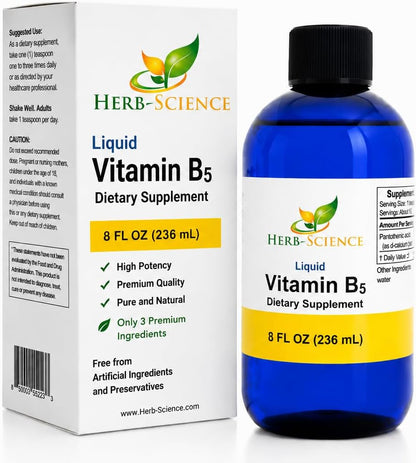 Herb-Science Liquid Vitamin B5 Drops – Pantothenic Acid Food Supplement, Alcohol Free, Vegan, Non-GMO, 30 ml