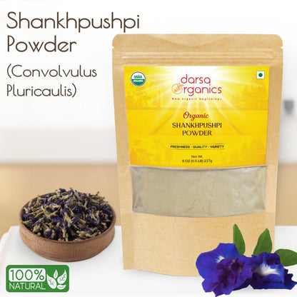 Darsa Organics Shankhpushpi Powder – Organic, Vegan, Non-GMO, Kosher (227 g)