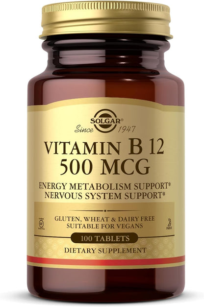 Solgar Vitamin B-12 500mcg Tablets, 100 Tablets
