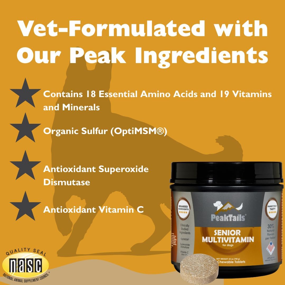 PeakTails Senior Multivitamin for Dogs – 350 Chewable Tablets with MSM, Superoxide Dismutase - görsel 5