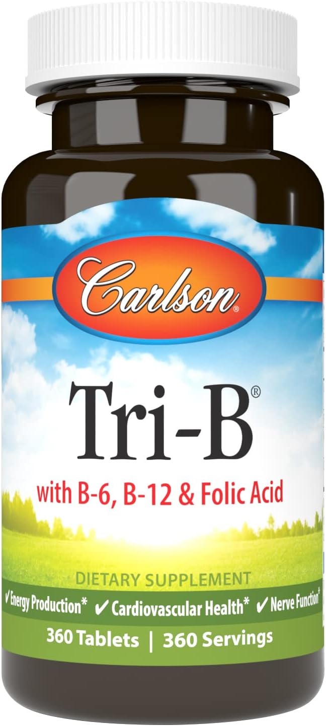 Carlson Tri-B Vitamin B Complex – 25 mg B6, 400 mcg B12, Folic Acid – 120 Tablets - görsel 9