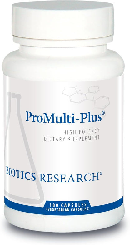 BIOTICS RESEARCH Pro Multi Plus - High Potency Daily Multivitamin, Active Form B Vitamins, Folate, D3, K1, Minerals, BioPerine for Absorption, Antioxidant Support, Gluten- and Dairy-Free, 180 Capsules