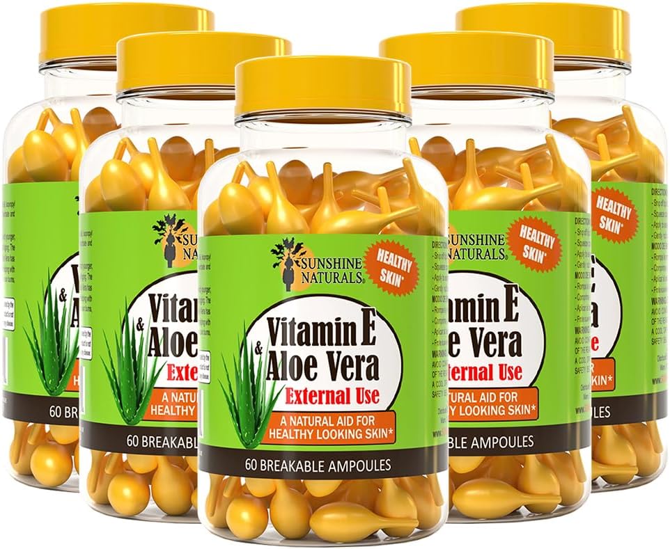 Sunshine Naturals Vitamin E and Aloe Vera Moisturiser - Hydrating Formula for Dry Skin, 60 Ampoules (Pack of 5) - görsel 1