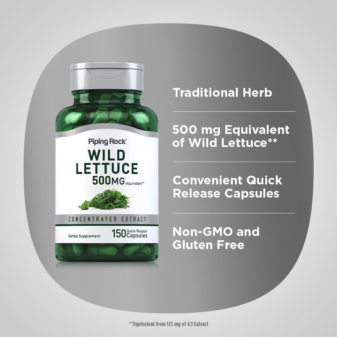 Piping Rock Wild Lettuce Extract - 150 Capsules, Concentrated Herbal Supplement - görsel 4