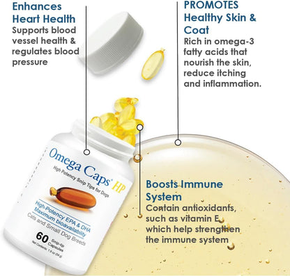 Omega-Caps HP Snip Tips for Cats & Smaller Dogs - Omega-3 Fish Oil Supplement with EPA, DHA, Vitamins, Minerals, and Antioxidants - Supports Immune, Joint, Heart, and Brain Health - 60 Softgels