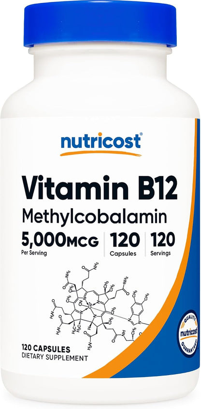 Nutricost Vitamin B12 (Methylcobalamin) 5000µg - 240 Vegetarian Capsules, Non-GM, Gluten-free